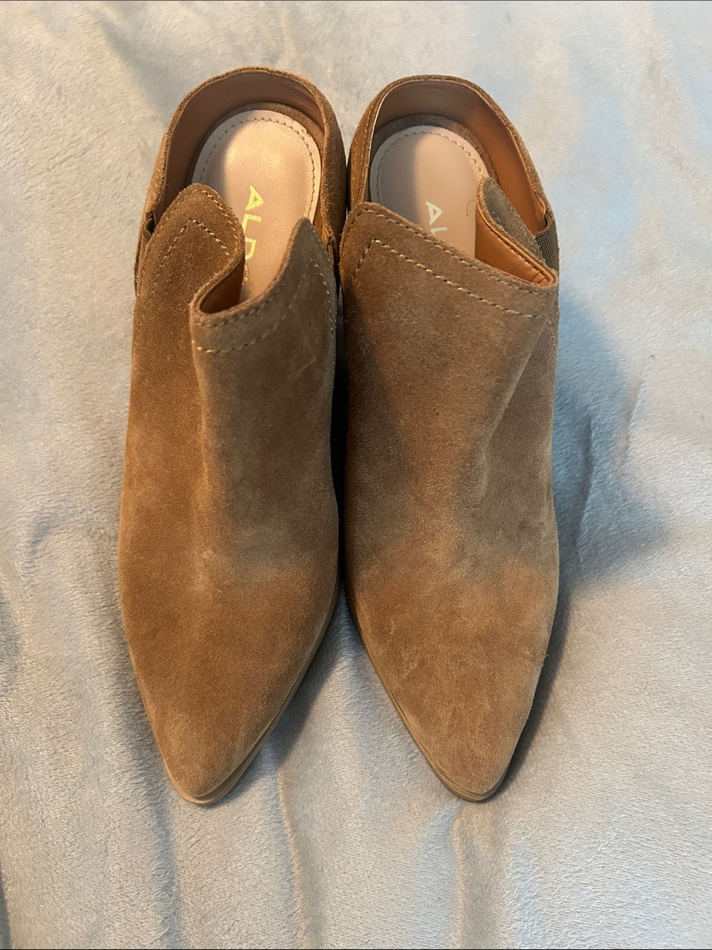 Aldo-Suede Pointed Toe Slip-On Mules in Brown